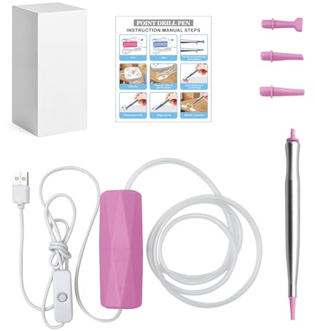 LetCart BolíGrafo EléCtrico De VacíO Para Diamond Painting, 3 Cabezales Recambio, Recargable Herramientas De BolíGrafo De Pintura De Diamante Con USB Para UñAs, Manualidades (Rosa)