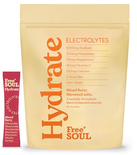 Free Soul Hydrate | Electrolyte Hydration Sachets | Zero Sugar | 30 Sachets | Advanced Electrolyte Powder with Sodium, Magnesium, Vitamin C | Mixed Berry Flavour