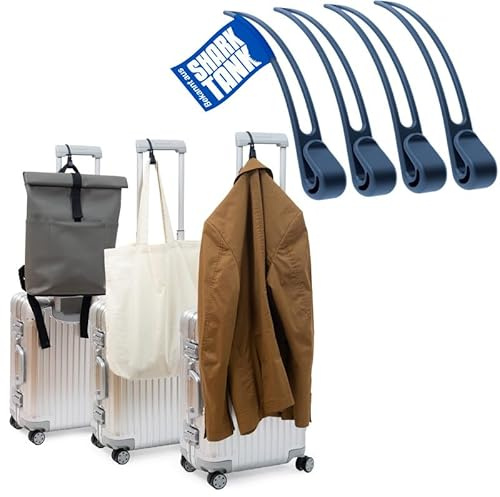 Stowey Travel Hook – väskkrok för jacka, väska med mera (4 st) marinblå | Bagagekrok för varje resväska märke, resa krokar rymmer 10 kg, affärsreseprylar män & användbara reseprylar kvinna