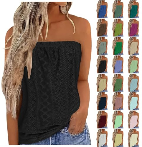 Tube Tops for Women Summer Stretchy Bandeau Strapless Top Casual Loose Fit Boob Tube Breathable Solid Color Going Out Party Capsule Wardrobe Clothing