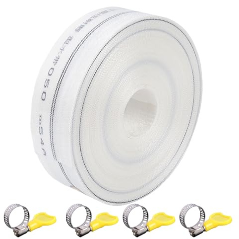 Tubo Flessibile in Tessuto Professionale da 32mm(1 1/4 Pollici) x 20m con 4 morsetti- Set Impermeabile per Pompe Sommerse, Pompe Acque Reflue, Irrigazione Giardini e Applicazioni Domestiche (20m)