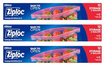 Ziploc Double Zipper Storage Bag, 2 Gallon Jumbo, 12-Count(Pack of 3), Multicolor, Ziplock