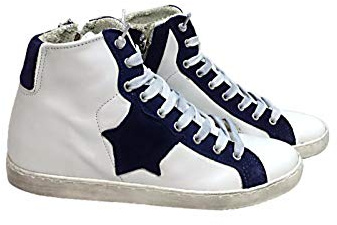 VIA CONDOTTI Scarpe Sneakers Alte Uomo Pelle Bianco Stella Blu