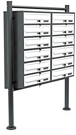 Wiltec Sistema 12 buzones Color Antracita y Blanco Acero galvanizado Resistente a la Intemperie con cerraduras y Llaves instalación Independiente Espacio Amplio para Cartas y Paquetes pequeños