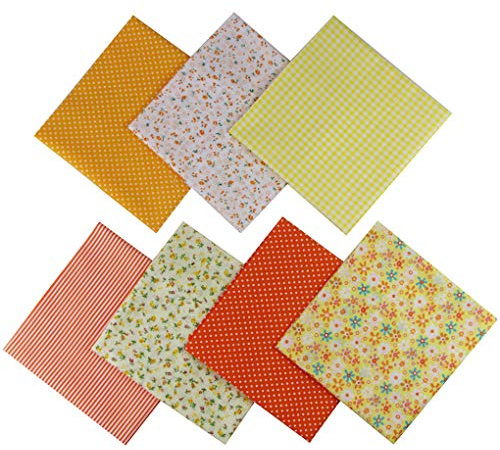 Jukway 7 st bomullstyg 50 x 50 cm fyrkantigt tyglappverk blandat paket tryckt matt textil sömnad DIY hantverk quiltning scrapbooking konsthantverk (gul)