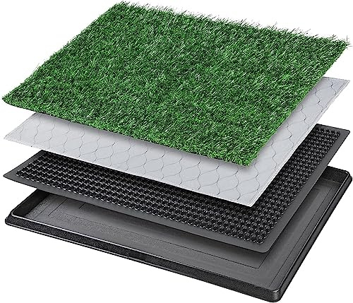 Dog Grass Pet Loo Indoor/Outdoor Portable Potty, Dog Litter Box, Artificial Grass Patch Bathroom Mat and Washable Pee Pad for Puppy Training, Full System with Trays (Pet Training Tray, 20x16)