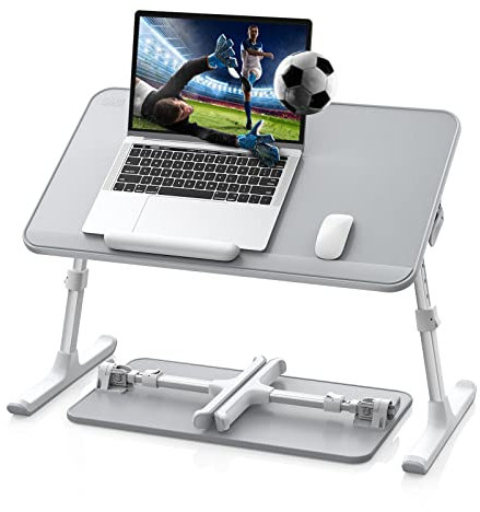 Lap Desk, SAIJI Bed Table, Thick Stable Feet, Height and Angle Adjustable, Enough Mouse Space, up to 17'' Laptop, for Homeoffice, Breakfast, Study (Grey, 52 * 30cm)