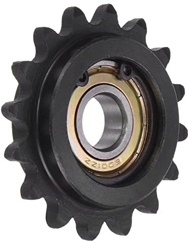 sourcing map #35 Chaîne Tendeur Pignon 12mm Alésage 3/8 Pas 16 Dent Tensionneur Noir Oxyde Fini C45 Carbone Acier avec Insertion Unique Roulement pour ISO 06C Chaînes