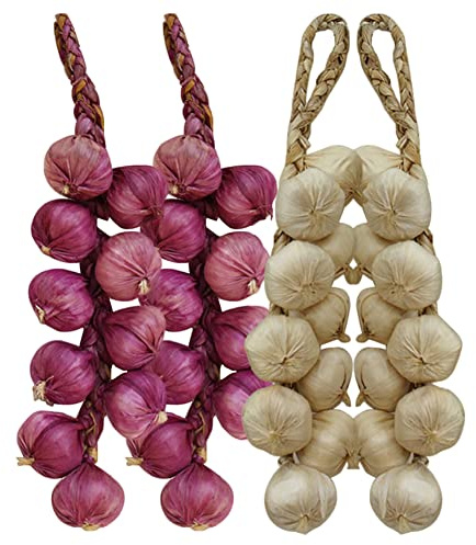 ISAKEN Aglio Artificiale 4 Pezzi di Simulazione di Aglio Finto Realistico Decorazione Vegetale Aglio Fotografia Oggetti di Scena per Il Ringraziamento Decorazione di Pasqua Decorazione del Partito