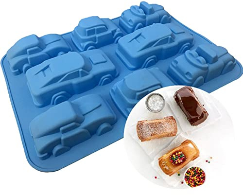 WishesMar Moldes de Silicone de 8 Cavidades para Repostería Forma de Ranura de Auto - Antiadherente Molde de Forma Especial para Decoración, Jabon, Bizcocho, Postre, Pastel Pequeño, Hornear