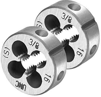 CoCud Redondo Roscado Matrices, 3/8-16 UNC Rosca, 9SiCr Aleación Herramienta Acero Tornillo Fresado Herramientas - (Aplicaciones: para Máquina Rosca Reparación), 2uds