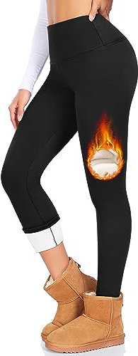 Thermo Leggings Damen mit Innenfleece High Waist Gefüttert Leggins Lang Winter Warme Sportleggins Strumpfhosen Yogahose Laufhose Sporthose（Schwarz，XL）