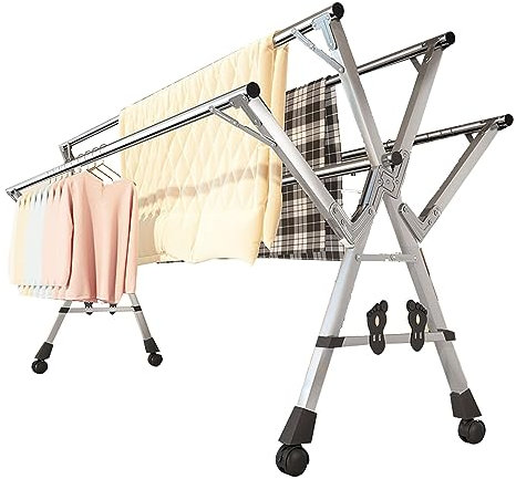 ATYUJKB Tendedero De Ropa Exterior Balcon, De Ropa Plegable con Ruedas, Tendales De Independiente, Estante De Secado Ropa Acero Inoxidable, Tendedero De 5 Varillas (240cm/95in)