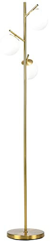 HOMCOM Stehleuchte, Stehlampe, 40 W Standlampe mit 3 E27 Fassungen, Standleuchte mit 3 Lampenschirmen aus Glas, für Wohnzimmer, Höhe 169 cm, Metall, exkl. Glühbirne, Gold