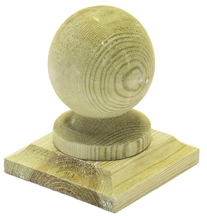 Timber Wooden Fence Post Cap & Ball Finial 100x100mm – Fits 3x3 Square Posts – Tanalised Pressure Treated EU Wood with Overhang for Better Protection – (Green Stain)
