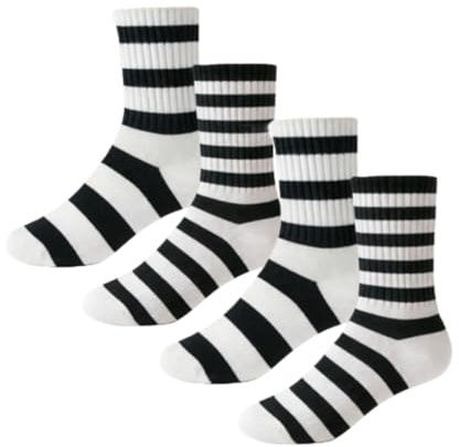 AKAMAS 4 Paia di Calzini Donna in Cotone, Divertenti a Righe Bianche e Nere, Sportivi Traspiranti alla Moda Colorati