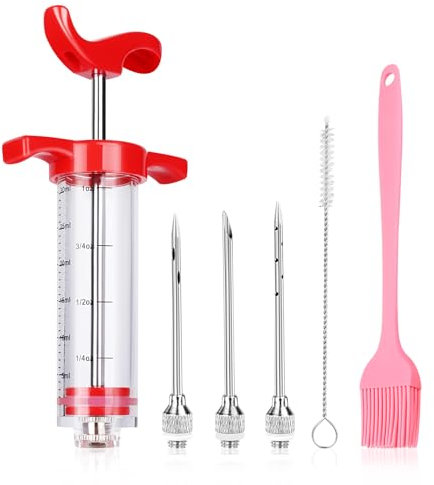 MXTIMWAN Siringa per Carne BBQ,3 Aghi 1 Spazzola di Pulizia 30ml Siringa Alimentare, Alimentare Meat Injector, Iniettore di Condimento, Siringa Cucina, Iniettore Alimentare per Manzo, Pollo, Maiale