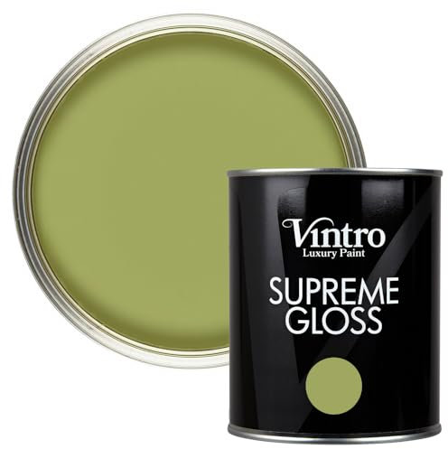 Vintro Paint | Gloss Paint | for Walls | Wood | Trim | Gloss Furniture Paint | Interior & Exterior Use. 1 Litre (Green - Sage)