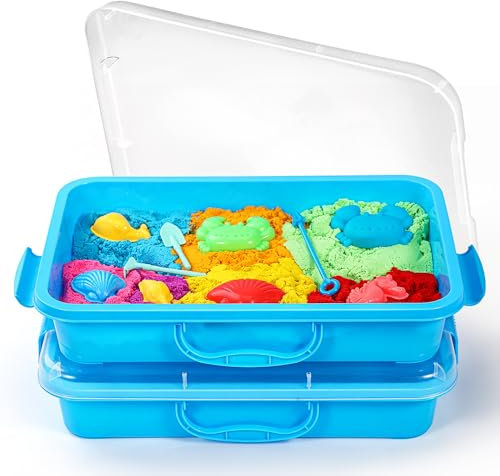 Sandkasten Sensory Bin mit Deckel und Griff, Portable Sensory Sandbox Container für Kinder, Kunststoff Aktivität Tray für Kleinkinder - (2 Stück blau)