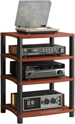 Yoeoefuo HiFi Rack Plattenregal Phonoschrank 4-stufige Audio-Rack Unterhaltungs-Stereo-Komponenten-Aufbewahrungsregal AV-Medienständer Multimedia-Rack TV-Regal(Style 2)