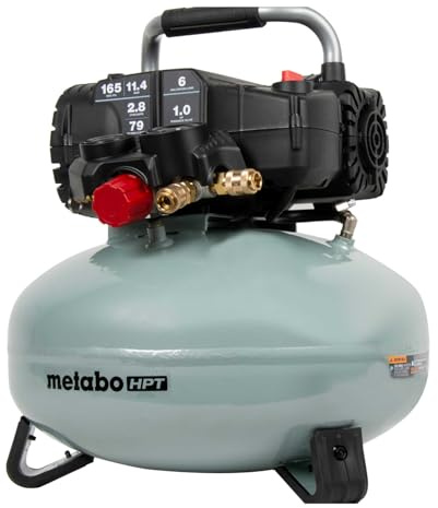 Metabo HPT Pancake Air Compressor, 6-Gallon 165PSI, Portable Air Compressor with 1.0 HP Oil-Free High Efficiency Motor, Lihghtweight, Quick Couplers for Fast Tool Changes, EC711S