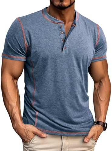 LAOARA Långärmad T-shirt för herr lång bomull Henley T-shirts med polokrage ledig T-shirt M-2XL