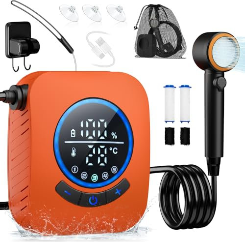 Zosudull Camping Shower,8000mAh Rechargeable Portable Shower Camping Pump,Portable Camping Shower with Filter Pads and Cartridges