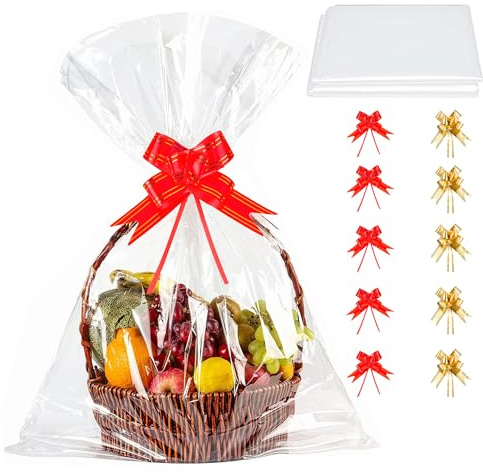 10 pezzi di pellicola regalo trasparente sacchetti di cellophane grandi, extra cellophane avvolti, cesto regalo di compleanno, sacchetto regalo di cellophane per Natale, regali di compleanno