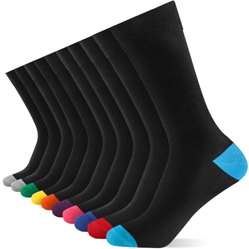 Cirorld 6/10 Pairs Mens Black Socks, Breathable Causal Cotton Socks Men | Multipack, Soft Smart Dress Sock with Reinforced Heel & Toe, Suitable for Work and Daily Wear