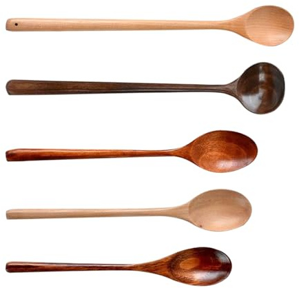 Tuxxjzm Cucharón de madera para cocinar | Cuchara mezcladora de madera de mango largo | Utensilios de cocina resistentes al calor para preparación de salsas, agitar ensalada, mezclar miel