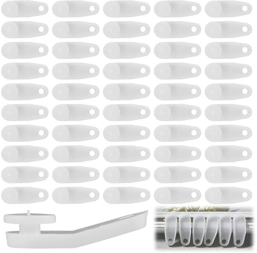 Ganchos Cortinas Riel, Ganci Scorrevoli Rinforzati Per Tende, Confezione Da 50 Pcs Di Ganci in Plastica Bianca Compatibili Binari Estensibili Di Marchi Come Valiant, Stanley, Swish, Kirsch E Acrimo