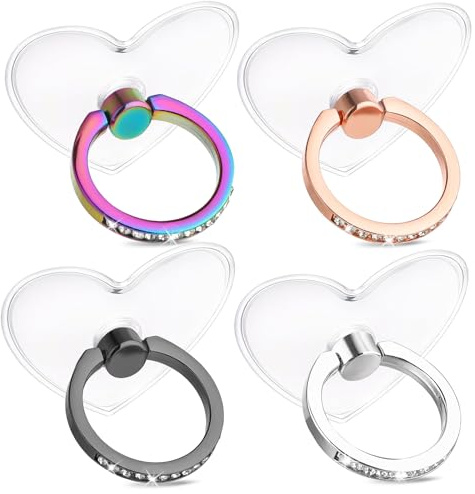 Ymapinc 4 piezas de soporte para teléfono móvil en forma de corazón, transparente, anillo de teléfono móvil, agarre universal, 360 grados, soporte giratorio para los dedos para smartphones, tabletas