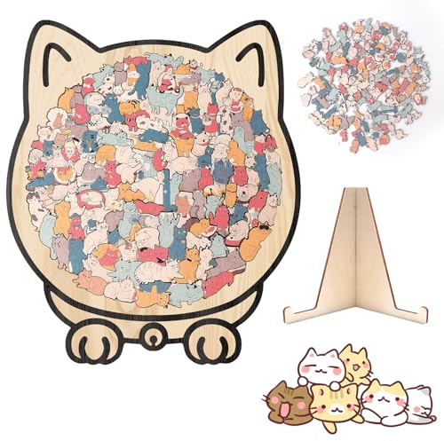 Puzzle Chat en Bois De 135 Pièces,Puzzle en Forme De Chat,Puzzles Animal Irrégulier Amusant,Encadré par des Contours de Chats Enchanteurs,Jouets Interactifs Créatifs pour Amoureux des Chats (B)