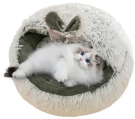 Weqizuerqi Caverne pour Chat | Lit Caverne Rond À Capuche pour,Nid d'hiver Chauffant Sac De Couchage pour Petit Chien Animal - pour Salon Chambre Maison Dortoir Appartement Intérieur