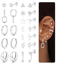 Dochais 12 Pares Pendientes Acero Quirurgico Mujer Hipoalergenicos Pendientes Piercing Oreja Oro Plata Pendiente Aro Pequeños Set Pendiente Chapado Oro 14K Piercing Cartílago Helix Conch Tragus Juego