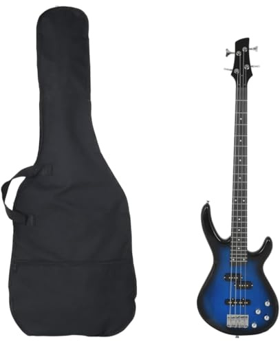 QUAHEAS Elbas för nybörjare 4/4 46 tum med ficka, stämapparat, plektrum och rem, massivt björkträ basgitarrset i blått svart för musik skola scen hobby och nybörjare