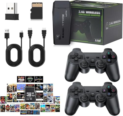 Trådlös Retro Spelkonsol, 2026 Ny Version, HDMI Dongle 4K, 9 Inbyggda Emulatorer, 40 000+ Förinstallerade Spel, Set med 2 Svarta Trådlös Kontroller