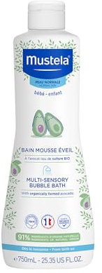 Mustela Tausend Seifenblasen Bad, Körper, für Babys, Kinder, geeignet für die ganze Familie - Blaue Farbe für die sensorische Entwicklung des Babys, 91% Inhaltsstoffe natürlichen Ursprungs (750ml)