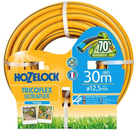 HOZELOCK - Hose Tricoflex Ultraflex ø 12.5mm (1/2) 30m : Weather-resistant, Anti-twist and Anti-kink Hose, 5-layer Knitted Reinforced Structure, 40% Recycled PVC, 20 Year Guarantee* [7730P0000]
