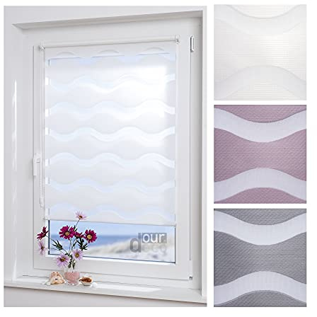 ourdeco® Doppel-Rollo, Duo-Rollo / 120 x 150 cm in Wellenform Wave weiß/lichtdurchlässig, Blickdicht/Klemmen=Montage ohne Bohren=Smartfix=Klemmfix=Easy-to-fix