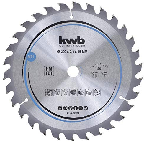 kwb Kreissägeblatt 200 x 16 mm - Schneller Schnitt, Hartmetall-Zähne, Geeignet für Weich- und Hartholz, Tischlerplatten und Spanplatten