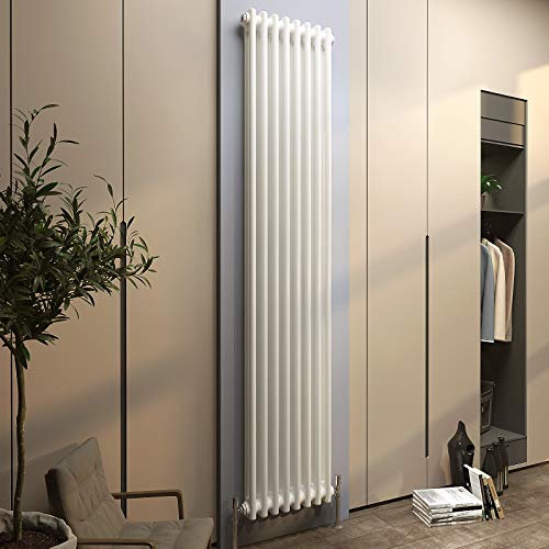 Acezanble∣Traditional 2 Column Radiator Vertical Tall Rads Cast Iron Style White-1800x380mm Centre Heating