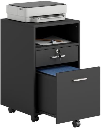 Vinsetto Mobile File Cabinet Lockable Cupboard A4 Letter 39x40x65cm Black | Storage Unit, Home Filing Furniture, for Office Bedroom Living Room