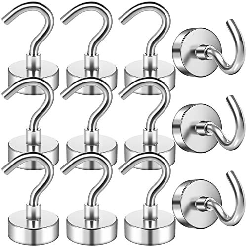 FINDMAG 12 Pack Magnetic Hooks, 30 LB Neodymium Magnetic Hooks for Cruise Cabins, Strong Magnets with Hook for Hanging in Classroom, Office, Kitchen, Home, Metal Hook for Cruise Ship Walls, Silver