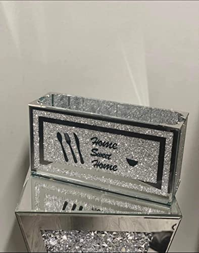 Biznest Crushed Jewel Mirror Diamante Kitchen Cutlery Large Holder Spoon Fork Storage Rack Organizer Utensils Chopstick(Home Sweet Home)