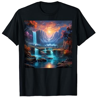 Fantasy Fall Aesthetic Landscape River Waterfall Graphic Art T-Shirt