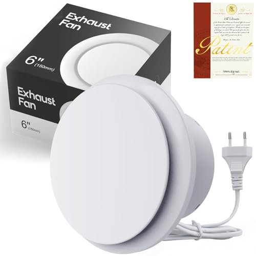 SBONNI Badlüfter 150mm - Geräuscharmer Badezimmerlüfter - 310m³/h Abluftventilator, Badlüfter mit Nachlauf für Bad,WC, Küche, Gewächshaus und Garage (1m EU-Netzkabel)
