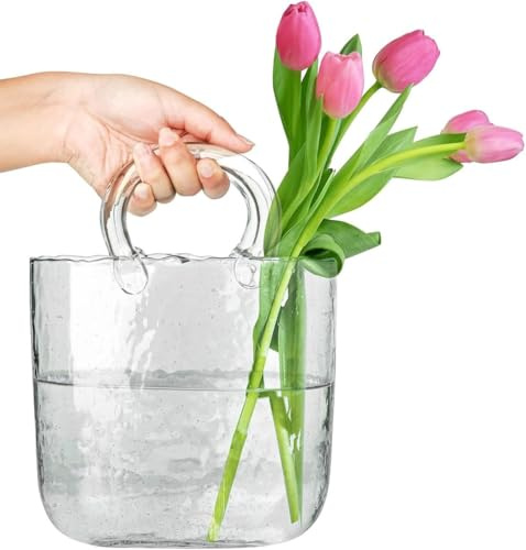 Vaso tascabile in vetro, vaso di vetro, unico vaso trasparente con ciotola per pesci, cestino trasparente per soggiorno, composizione floreale, borsa creativa, acquario (trasparente)