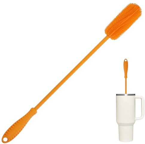 ddLUCK scovolino borraccia bottiglie silicone,manico lungo 40 cm pulisci bottiglie spazzola,per vetro bottiglia acqua,tazza termica,palestra borracce,water bottle sportiva (Arancione)
