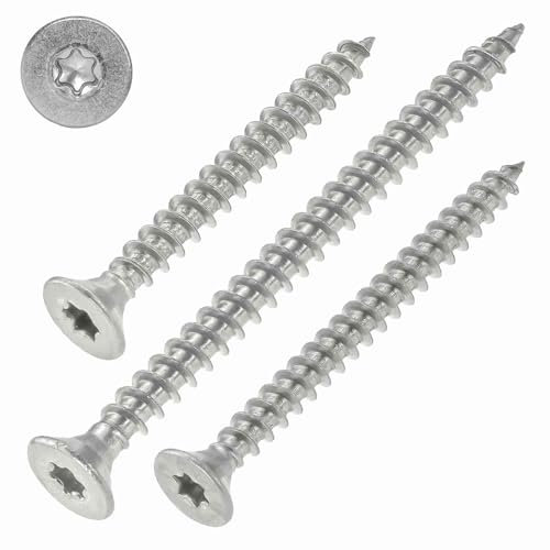Spanplattenschrauben Edelstahl A2 – 4,5x100 mm, 100 Stück mit Vollgewinde, Torx, Senkkopf, ETA Zulassung, Edelstahlschrauben TX20